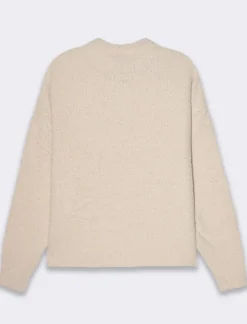 Donna Piazza Italia Maglieria<Maglia girocollo e manica lunga taglio crop tessuto effetto pelliccia - Avorio