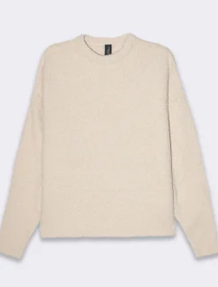 Piazza Italia Maglia girocollo e manica lunga taglio crop tessuto effetto pelliccia - Avorio Beige Store