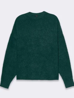 Donna Piazza Italia Maglieria<Maglia girocollo e manica lunga taglio crop tessuto effetto pelliccia - Verde scuro