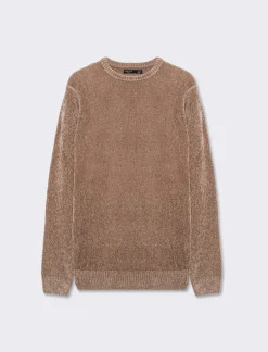 Uomo Piazza Italia Maglieria<Maglia girocollo in ciniglia regular fit con costina al collo, ai polsi e al fondo - tortora