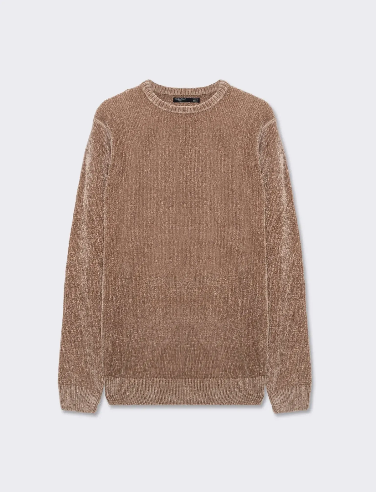 Uomo Piazza Italia Maglieria<Maglia girocollo in ciniglia regular fit con costina al collo, ai polsi e al fondo - tortora