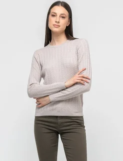 Donna Piazza Italia Donna|Maglieria<Maglia girocollo in morbido filato con motivo a treccia - Sabbia