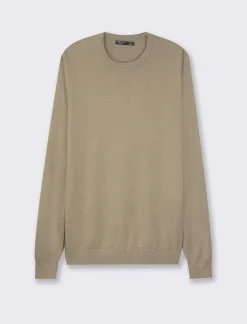 Uomo Piazza Italia Uomo|Maglieria<Maglia girocollo in puro cotone premium con costina al collo, ai polsi e al fondo - kaki