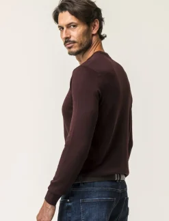 Uomo Piazza Italia Uomo|Maglieria<Maglia girocollo in puro cotone premium con costina al collo, ai polsi e al fondo - Bordeaux