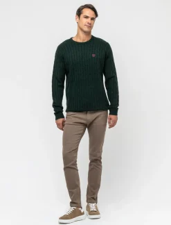 Uomo Piazza Italia Maglieria<Maglia girocollo lavorazione a trecce con ricamo sul petto, regular fit - scuro