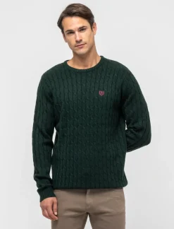 Uomo Piazza Italia Maglieria<Maglia girocollo lavorazione a trecce con ricamo sul petto, regular fit - scuro