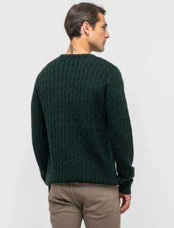 Uomo Piazza Italia Maglieria<Maglia girocollo lavorazione a trecce con ricamo sul petto, regular fit - scuro