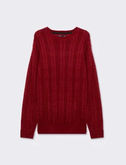 Uomo Piazza Italia Maglieria<Maglia girocollo, lavorazione jacquard,fantasia trecce, regular fit - Ciliegia