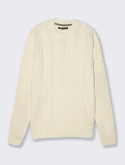 Uomo Piazza Italia Maglieria<Maglia girocollo lavorazione a trecce regular fit con costine - Bianco latte