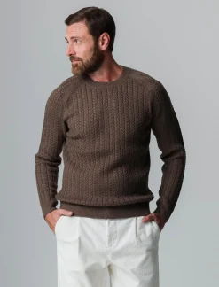 Uomo Piazza Italia Maglieria<Maglia girocollo lavorazione jacquard a trecce regular fit - fango