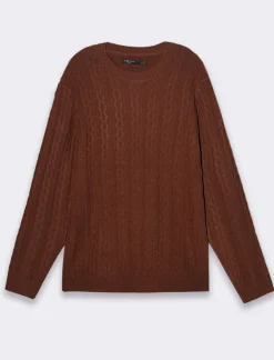 Uomo Piazza Italia Uomo|Maglieria<Maglia girocollo lavorazione jacquard atrecce e coste regular fit - Moka