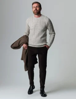 Piazza Italia Maglia girocollo lavorazione jacquard fantasia zig zag regular fit - ecru Beige New