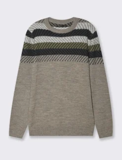 Uomo Piazza Italia Maglieria<Maglia girocollo lavorazione jacquard, fantasia a righe - fango
