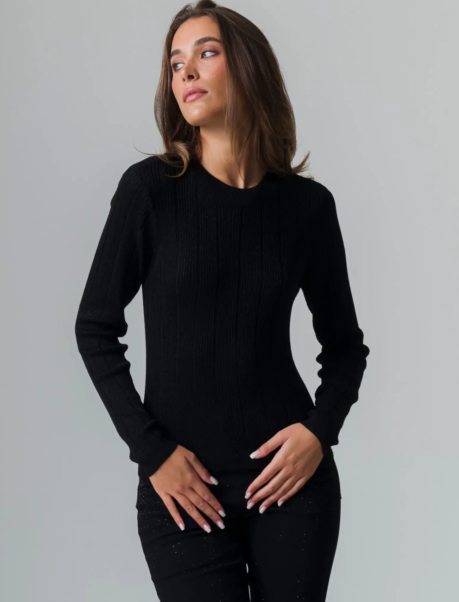 Donna Piazza Italia Donna|Maglieria<Maglia girocollo manica lunga lavorata con filo metallizzato vestibilità slim -