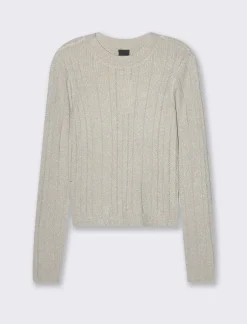 Donna Piazza Italia Donna|Maglieria<Maglia girocollo manica lunga lavorata con filo metallizzato vestibilità slim - perla