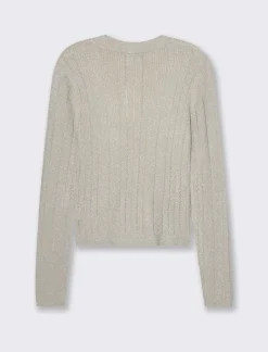 Donna Piazza Italia Donna|Maglieria<Maglia girocollo manica lunga lavorata con filo metallizzato vestibilità slim - perla