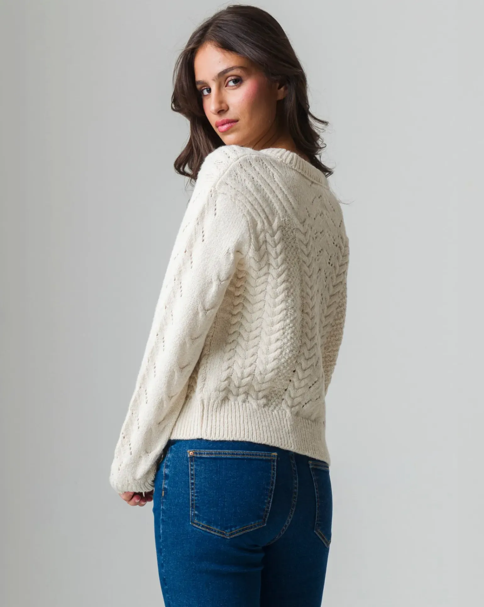 Donna Piazza Italia Maglieria<Maglia girocollo manica lunga e fondo a costa elastica - Avorio