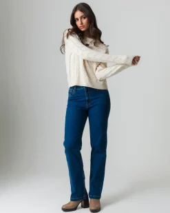 Donna Piazza Italia Maglieria<Maglia girocollo manica lunga e fondo a costa elastica - Avorio