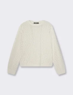 Donna Piazza Italia Maglieria<Maglia girocollo manica lunga con lavorazione a trecce in ciniglia - Avorio