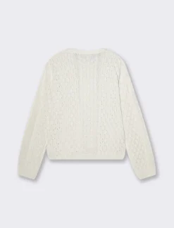 Donna Piazza Italia Maglieria<Maglia girocollo manica lunga con lavorazione a trecce in ciniglia - Avorio