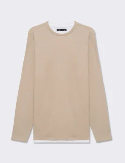 Uomo Piazza Italia Uomo|Maglieria<Maglia girocollo struttura waffel in misto cotone. Regular fit. Dettaglio di bordino a contrasto in - stone