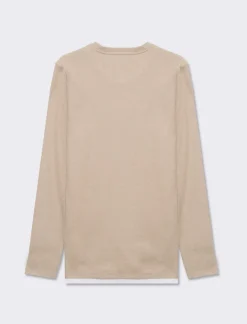 Uomo Piazza Italia Uomo|Maglieria<Maglia girocollo struttura waffel in misto cotone. Regular fit. Dettaglio di bordino a contrasto in - stone