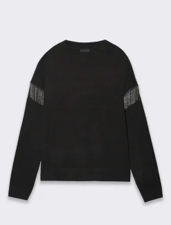 Donna Piazza Italia Donna|Maglieria<Maglia girocollo vestibilità morbida con applicazione catena su spalle - Nero