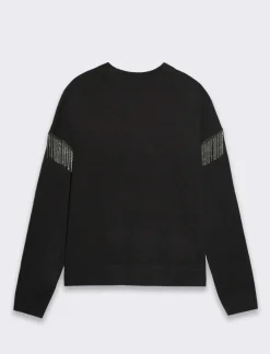 Donna Piazza Italia Donna|Maglieria<Maglia girocollo vestibilità morbida con applicazione catena su spalle - Nero