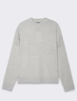 Donna Piazza Italia Donna|Maglieria<Maglia girocollo vestibilità morbida con applicazione catena su spalle - Grigio chiaro