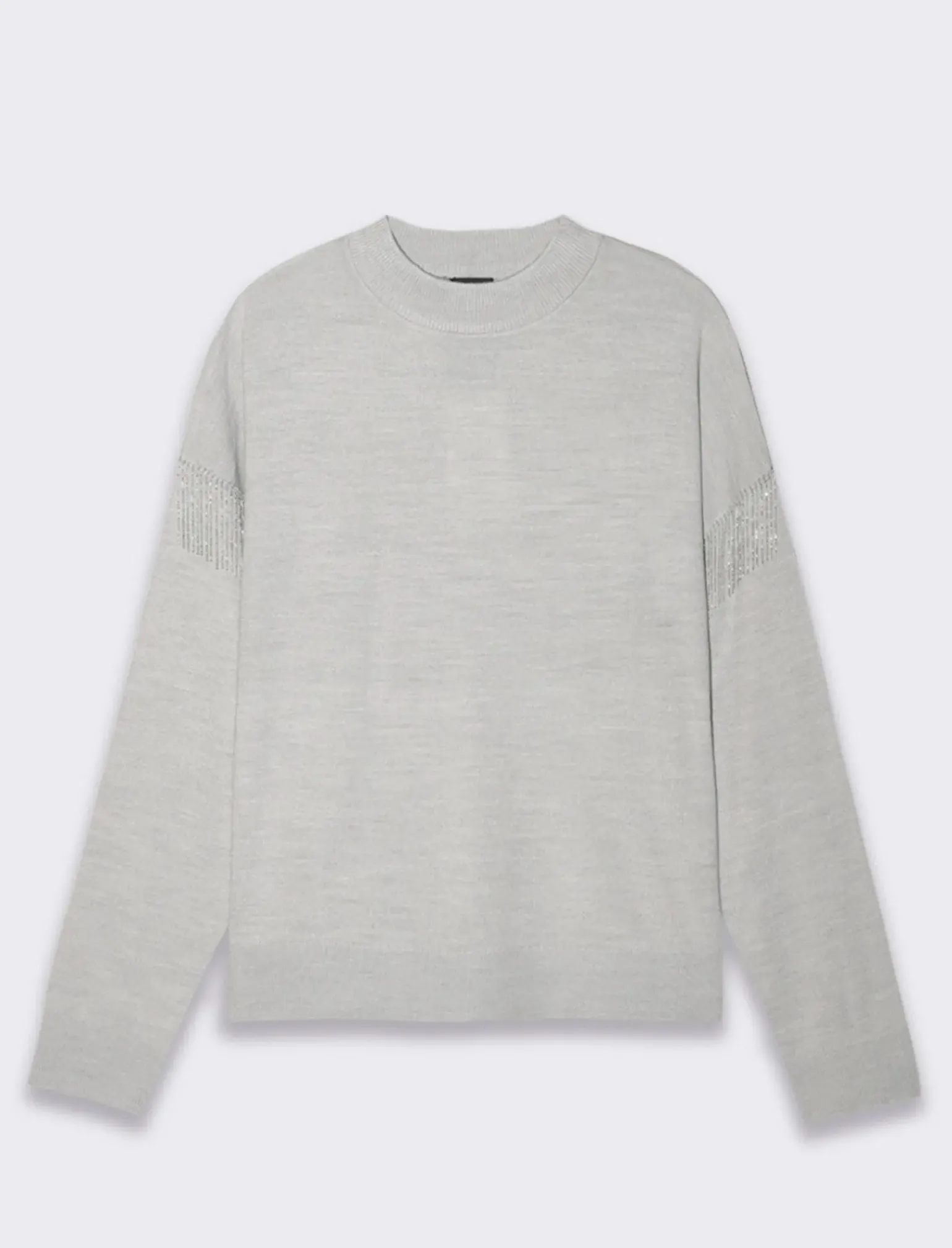 Donna Piazza Italia Donna|Maglieria<Maglia girocollo vestibilità morbida con applicazione catena su spalle - Grigio chiaro