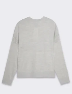 Donna Piazza Italia Donna|Maglieria<Maglia girocollo vestibilità morbida con applicazione catena su spalle - Grigio chiaro