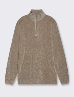 Uomo Piazza Italia Maglieria<Maglia in ciniglia collo alto con cerniera, regular fit - Grigio tortora