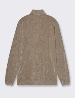 Uomo Piazza Italia Maglieria<Maglia in ciniglia collo alto con cerniera, regular fit - Grigio tortora