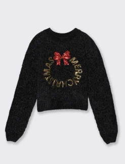 Donna Piazza Italia Maglieria<Maglia in ciniglia manica lunga applicazioni di paillettes e filo metallizzato - var 2