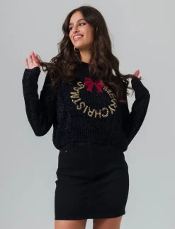 Donna Piazza Italia Maglieria<Maglia in ciniglia manica lunga applicazioni di paillettes e filo metallizzato - var 2