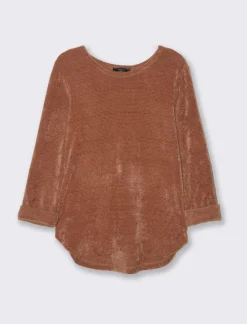 Donna Piazza Italia Maglieria<Maglia in filato effetto peluche tinta unita; scollo a barca; maniche lunghe. - Moro