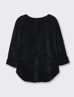 Donna Piazza Italia Maglieria<Maglia in filato effetto peluche tinta unita; scollo a barca; maniche lunghe. - Nero