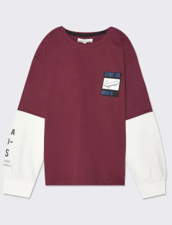 Bambino Piazza Italia Bambino|Maglieria<Maglia in jersey mano pesca doppia manica vestibilità over modello stile college - Bordeaux