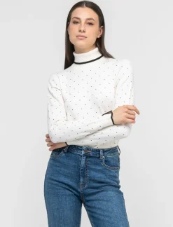 Donna Piazza Italia Donna|Maglieria<Maglia in morbido filato collo alto a con motivo floccato stampato - Avorio