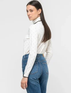 Donna Piazza Italia Donna|Maglieria<Maglia in morbido filato collo alto a con motivo floccato stampato - Avorio