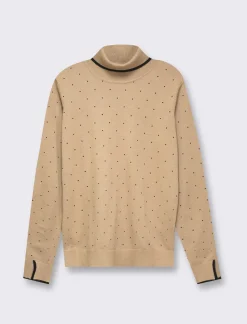 Donna Piazza Italia Donna|Maglieria<Maglia in morbido filato collo alto a con motivo floccato stampato - Cammello