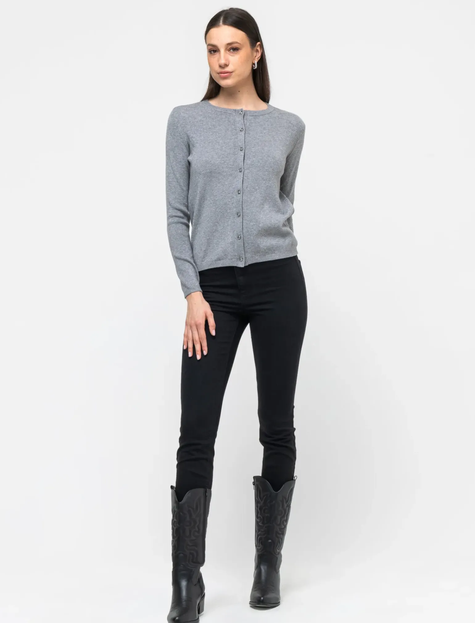 Donna Piazza Italia Donna|Maglieria<Maglia in morbido filato modello cardigan in jaquard effetto metallizzato - chiaro