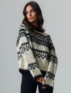 Donna Piazza Italia Donna|Maglieria<Maglia jacquard con lavorazione pointelle manica raglan svasata - var 1