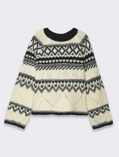 Donna Piazza Italia Donna|Maglieria<Maglia jacquard con lavorazione pointelle manica raglan svasata - var 1