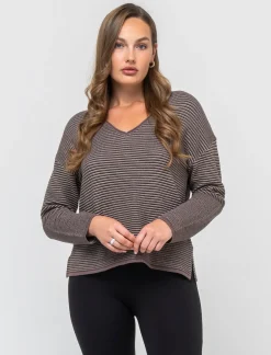 Donna Piazza Italia Maglieria<Maglia manica a 3/4 con scollo a V a righe - var 2