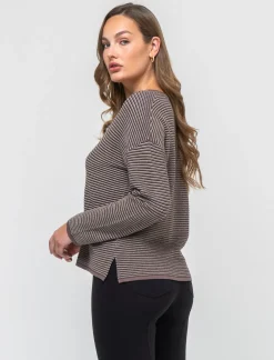 Donna Piazza Italia Maglieria<Maglia manica a 3/4 con scollo a V a righe - var 2