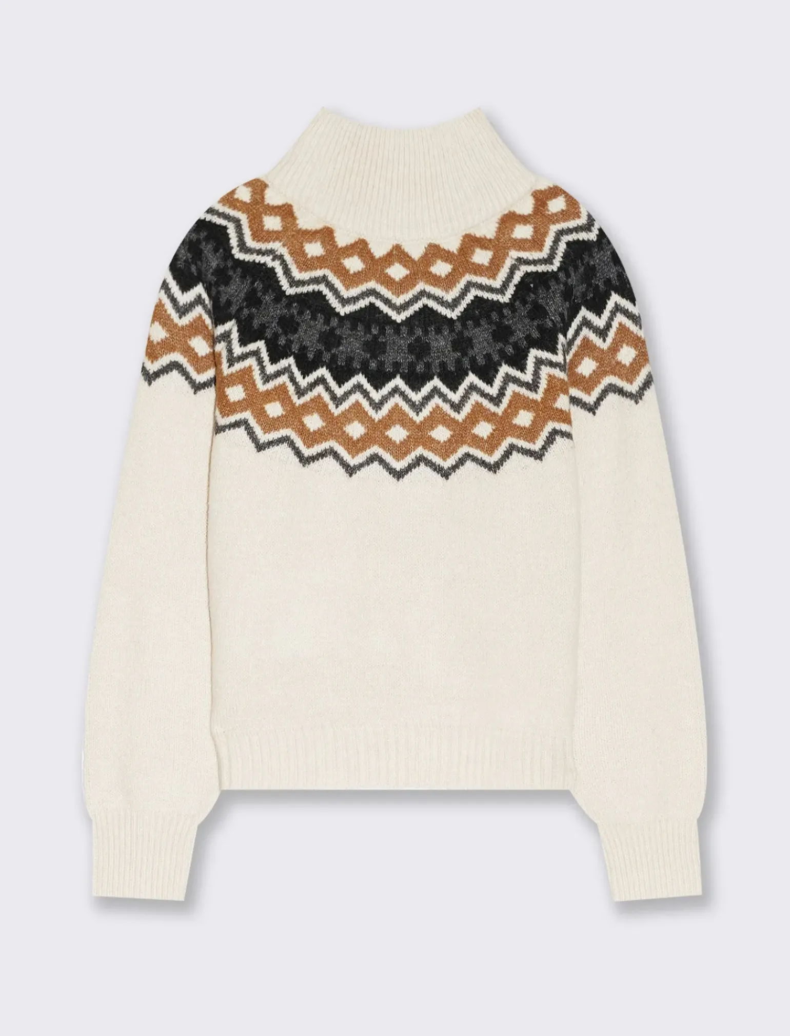 Donna Piazza Italia Donna|Maglieria<Maglia manica lunga collo alto in tessuto jacquard con fondo a costa elastica - Avorio