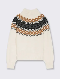 Donna Piazza Italia Donna|Maglieria<Maglia manica lunga collo alto in tessuto jacquard con fondo a costa elastica - Avorio