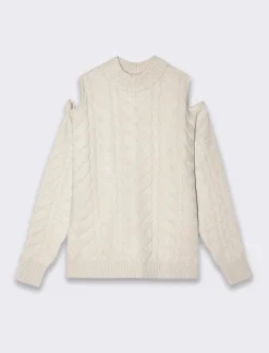 Donna Piazza Italia Donna|Maglieria<Maglia manica lunga con mezzo collo e dettaglio aperto sulle spalle - Avorio