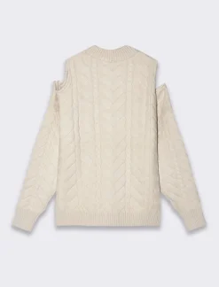 Donna Piazza Italia Donna|Maglieria<Maglia manica lunga con mezzo collo e dettaglio aperto sulle spalle - Avorio